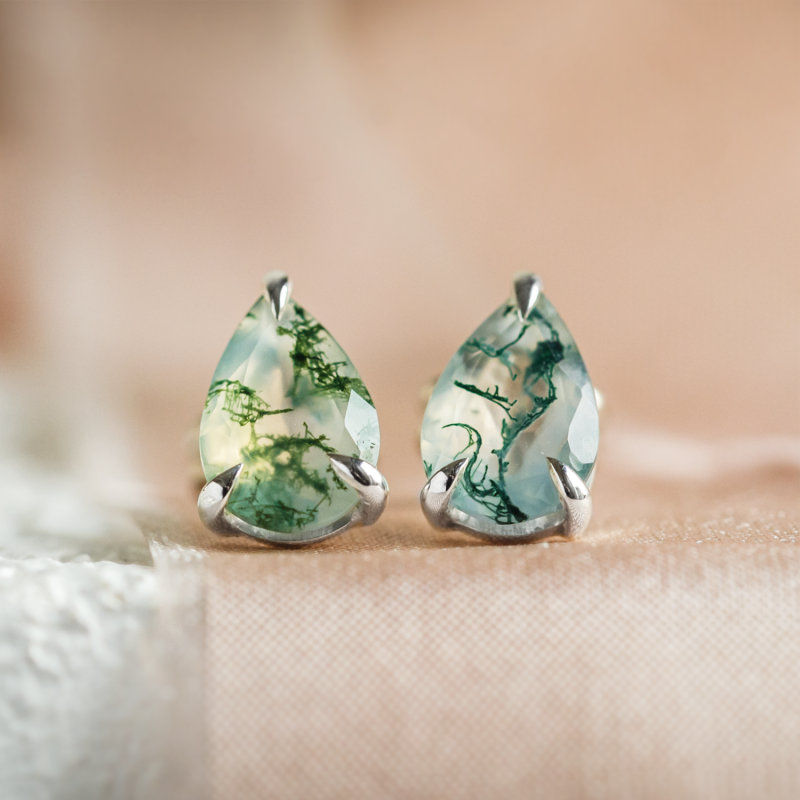 Moss Agate Earring, Stud Earring, Dainty Earring, Oval Cut Moss fashion agate Earring, Women Earring, Moss Agate Stud, Anniversary Gift For Her